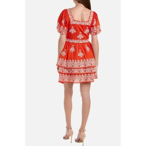 NWT Boden Square Neck Red & White Embroidered Puff Sleeve Rara Dress 8 - Picture 4 of 7